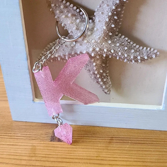Hand Crafted Other - K resin keychain with diamond attachment